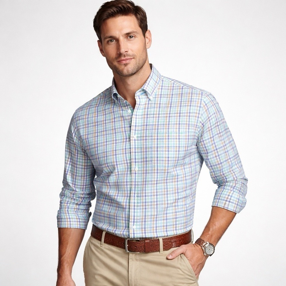 Peter Millar Xl Button Up‎ Shirt Check Plaid Long Sleeve Preppy Golf Spring